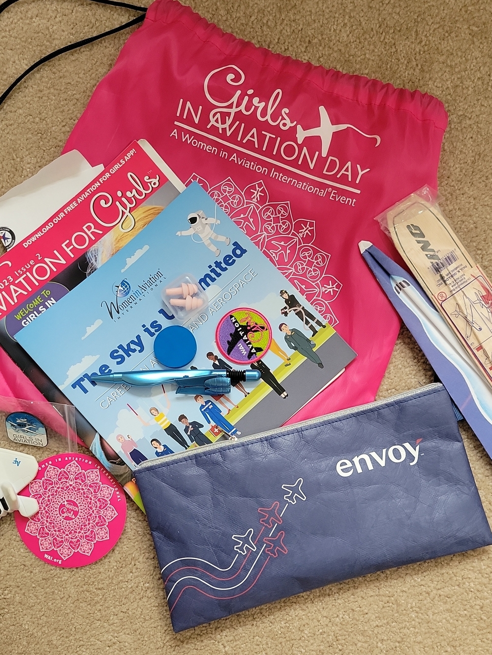 Girls in Aviation Day Pink Drawstring Swag Bag -